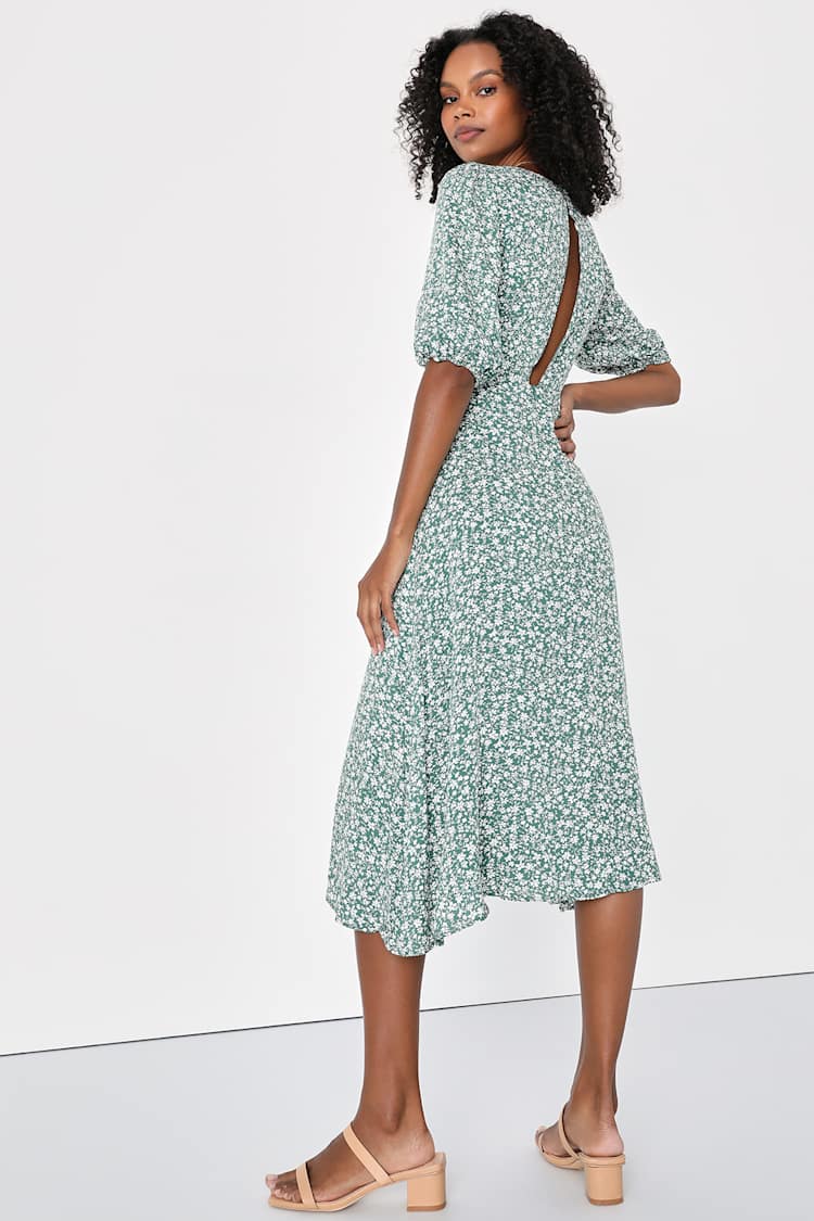 green emerald velvet dress MONROE SAGE FLORAL MIDI DRESS – THIRTYWAY main image 0