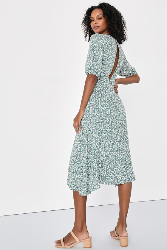 Sage Green Midi Dress - Floral Midi Dress - Twist-Front Dress - Lulus