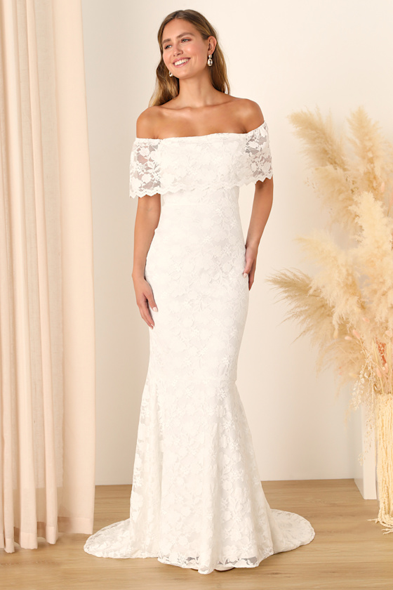 Love You Eternally White Lace Off-the-Shoulder Maxi Dress 1