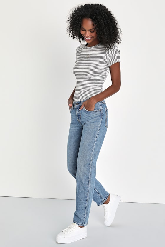 Middy Medium Wash Mid-Rise Straight Leg Jeans 1