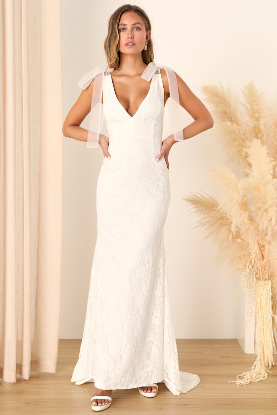 Eternally Yours White Lace Tie-Strap Mermaid Maxi Dress 1
