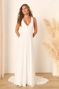 Modern Day Romance White Sleeveless Plunge Maxi Dress