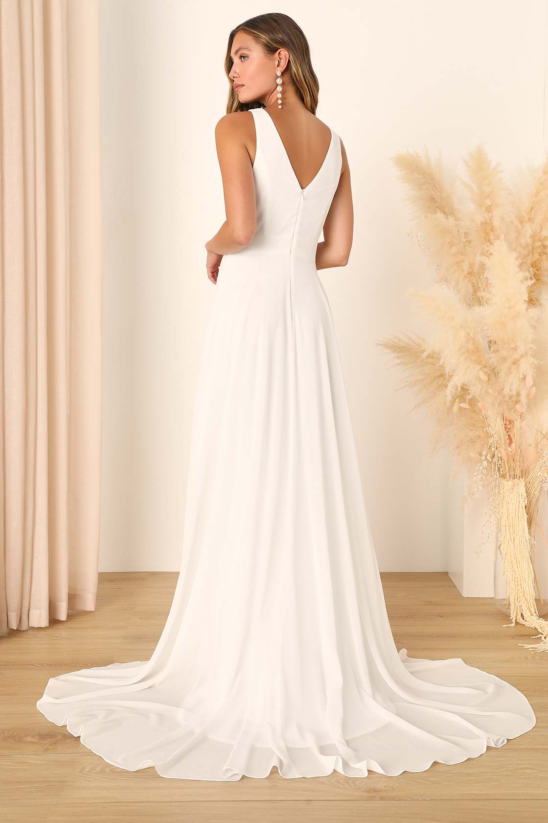 Modern Day Romance White Sleeveless Plunge Maxi Dress