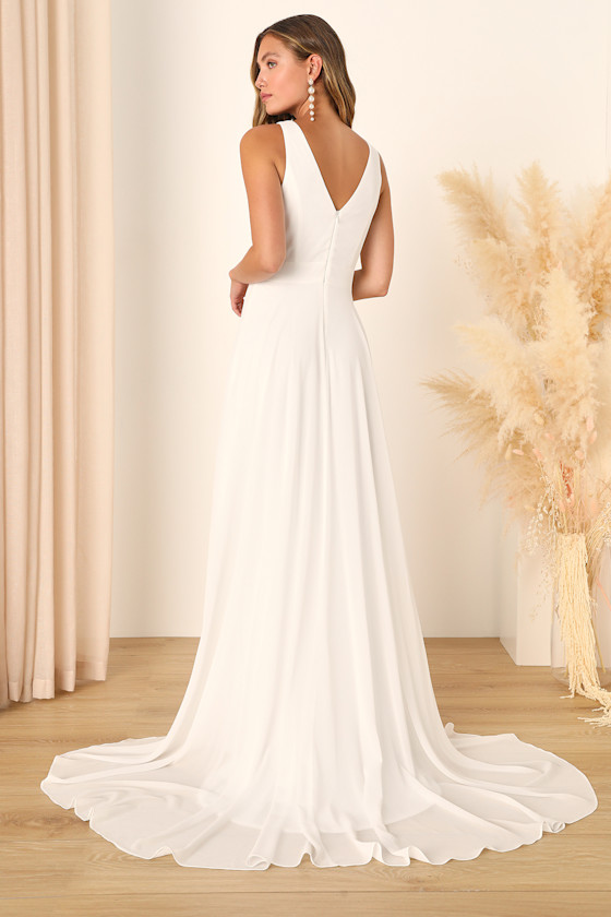Modern Day Romance White Sleeveless Plunge Maxi Dress 4