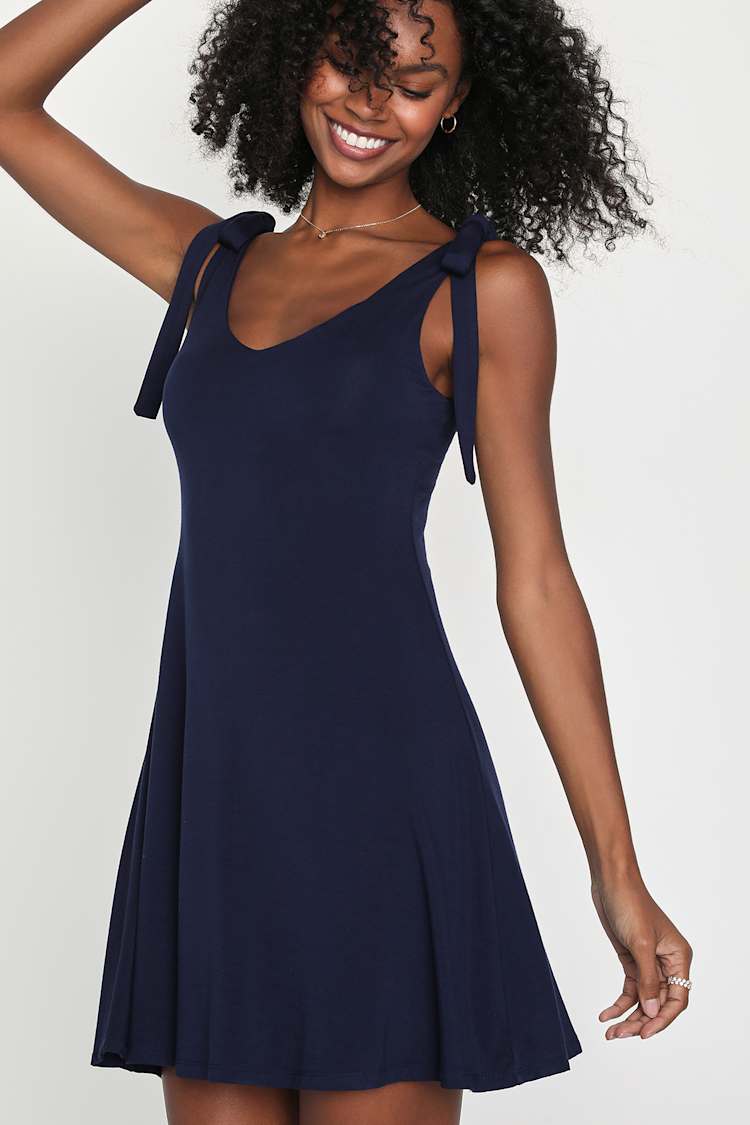 Cute Blue Dress - Tie-Strap Dress - A-Line Mini Dress - Lulus