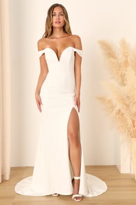 Idyllic Perfection White Plunge Sleeveless Mermaid Maxi Dress