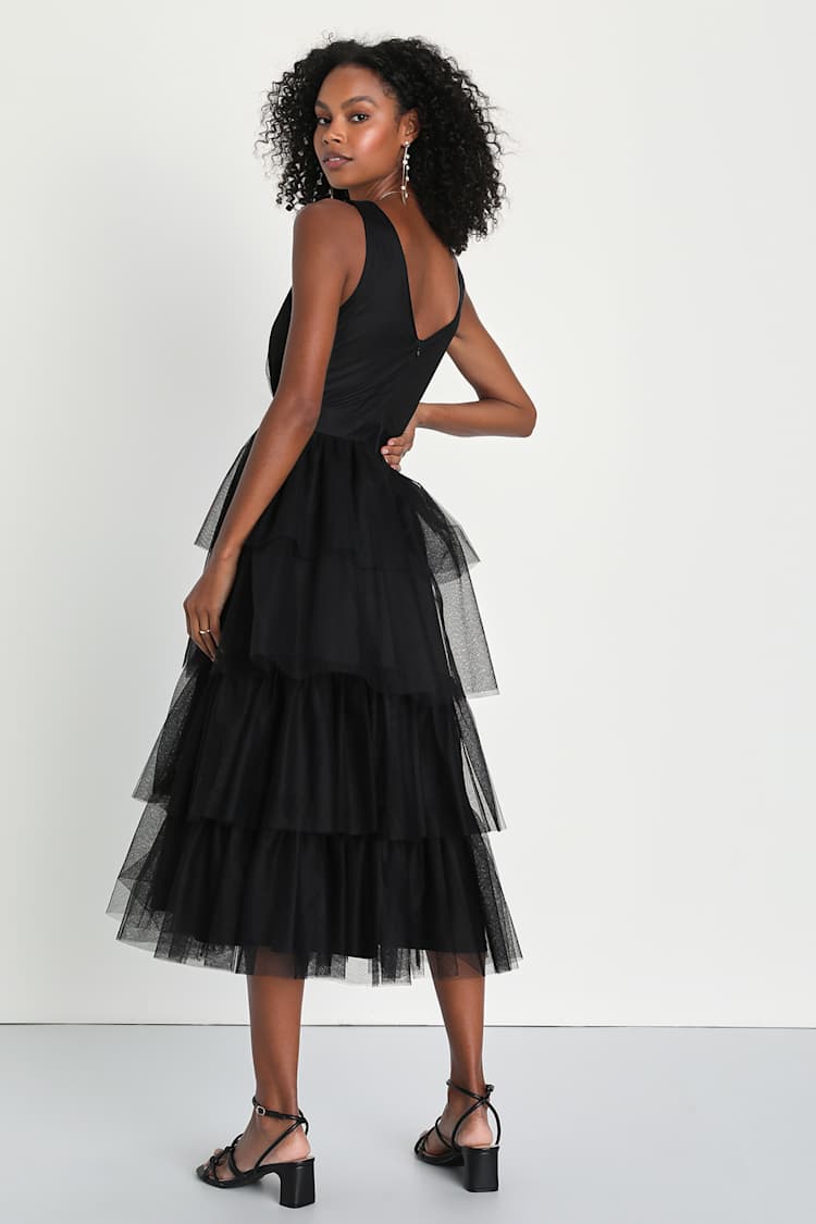 black dress with tulle bottom Lonnie Tulle Dress — Lace Bodice, Black