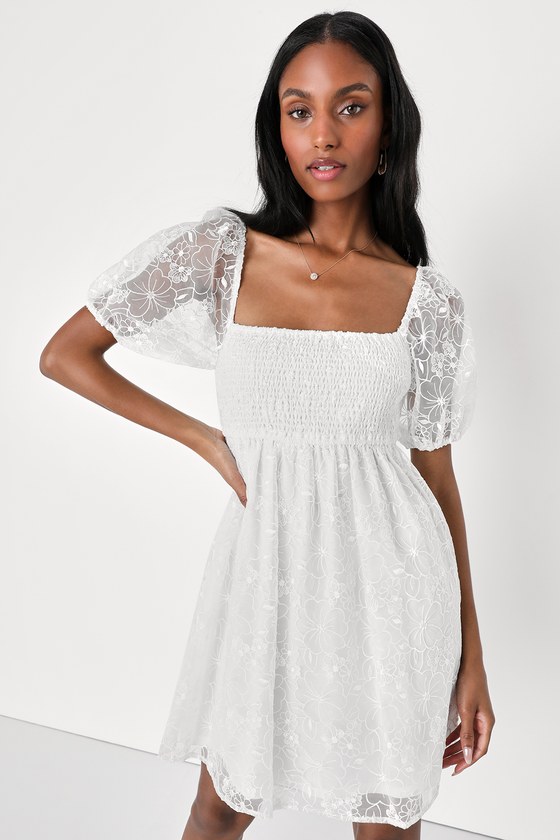 White Embroidered Dress - Babydoll Dress - Organza Mini Dress - Lulus