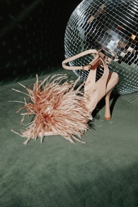 Harlee Light Nude Patent Feather High Heel Sandals