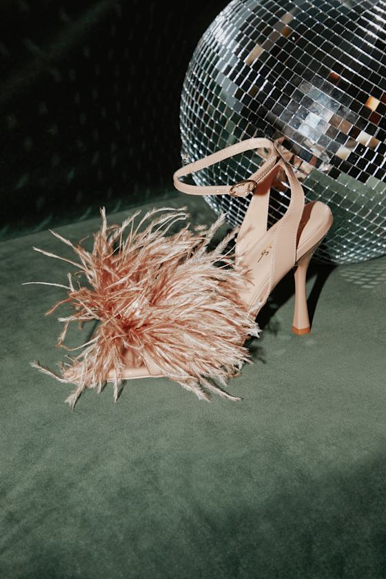 Harlee Light Nude Patent Feather High Heel Sandals 1