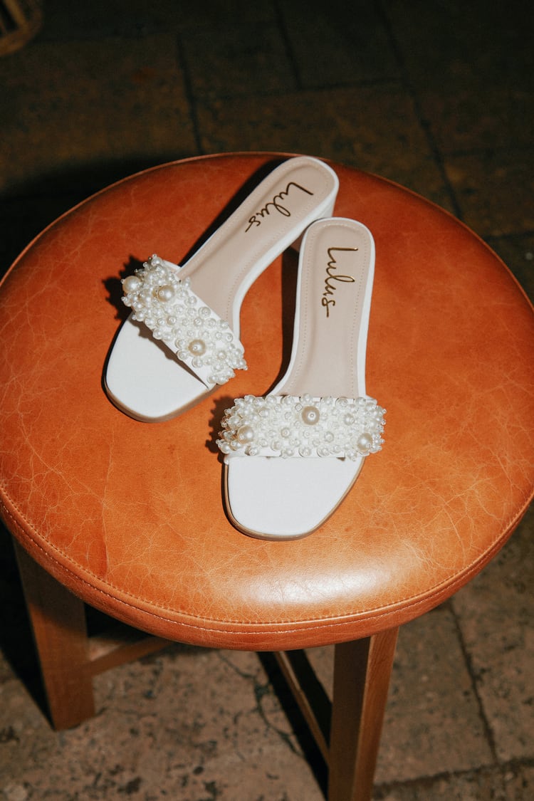 Adelaide White Pearl High Heel Slide Sandals