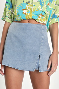 Born To Be Adored Light Wash Denim High-Rise Mini Skort