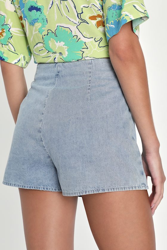 Light Wash Skort - Blue Mini Skort - Cotton Denim Skort - Lulus