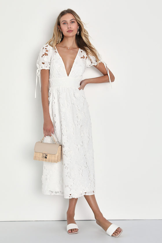 White 3d Floral Long Sleeved Top Maxi Dress