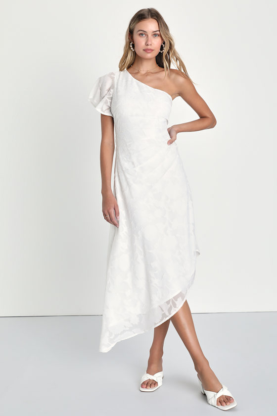 White Pleated One Shoulder Dress