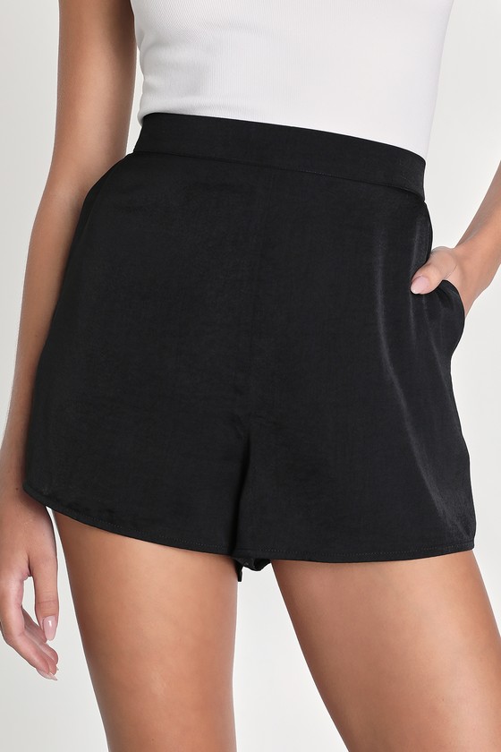 Lulus Extra Love Black Satin High-waisted Shorts