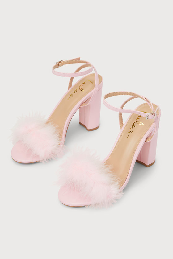Fuller Pink Feather Ankle Strap High Heel Sandals 2