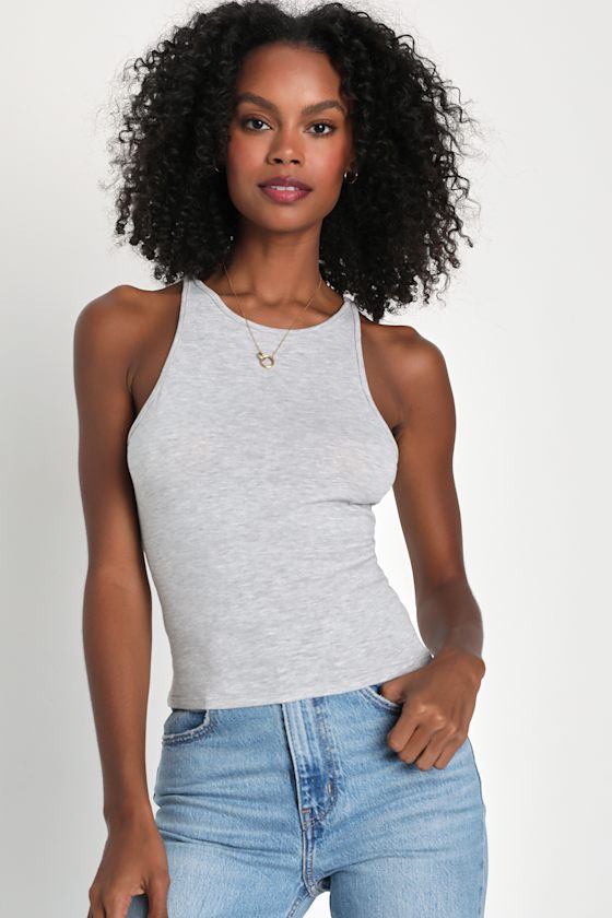 Heather Grey Tank Top Jersey Knit Tank Top Grey Top Lulus