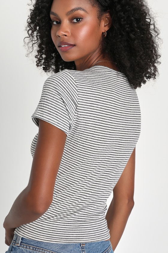 Classic Aesthetic Black and White Striped Ribbed Tee