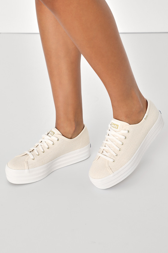 Triple Up Natural Gold Metallic Platform Sneakers 1