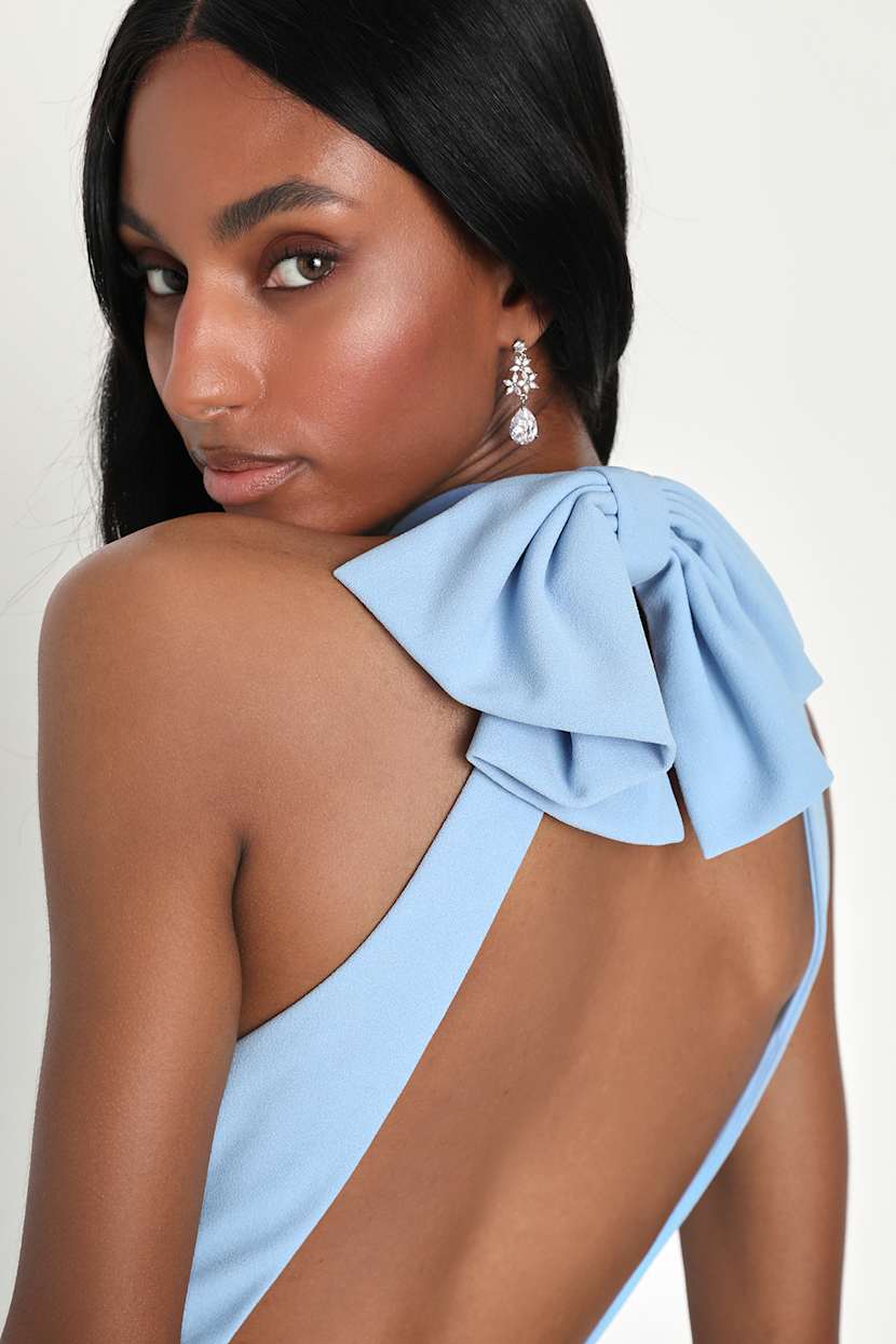 Light Blue Bow Maxi Dress - Keyhole Cutout Dress - Backless Dress - Lulus