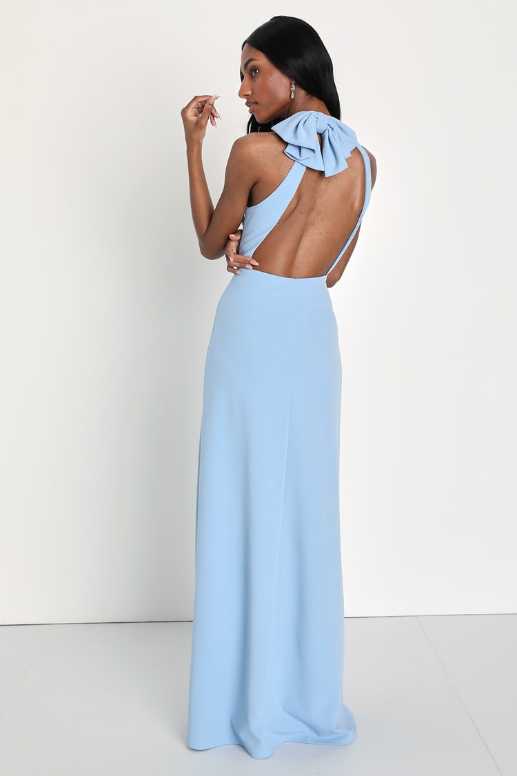 Light Blue Bow Maxi Dress - Keyhole Cutout Dress - Backless Dress