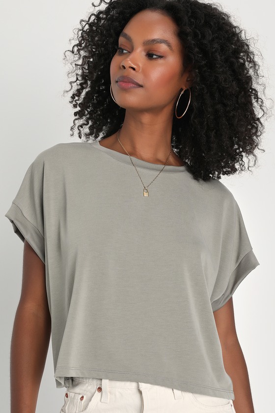 Light Olive Green Top - Wide-Cut T-Shirt - Short Sleeve T-Shirt - Lulus