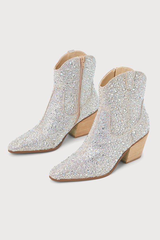 SB-Diva Silver Rhinestone Pointed-Toe Ankle Boots 1