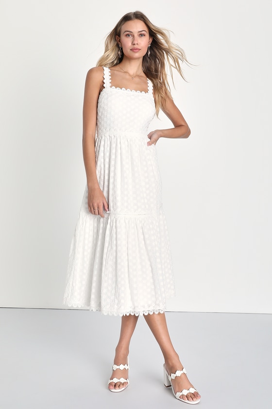 White Embroidered Dress - Tiered Midi Dress - Cute Sundress - Lulus