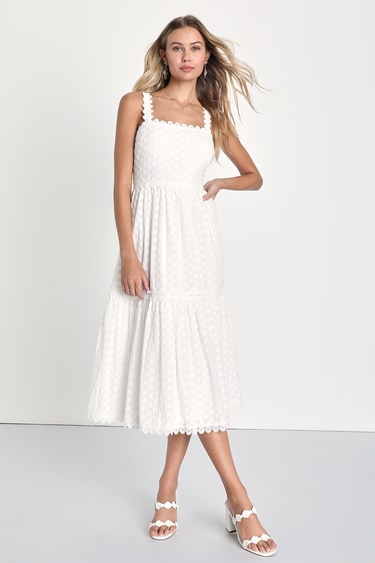 Divine Daydream White Embroidered Tiered Midi Dress