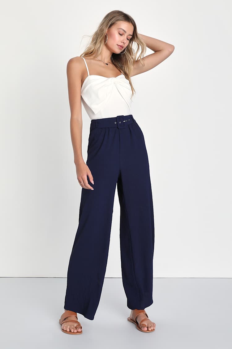 high waisted navy blue dress pants Freedom Flex Slim Straight Leg Dress Pants for Tall Women in Navy 2 / Tall / Navy main image 1