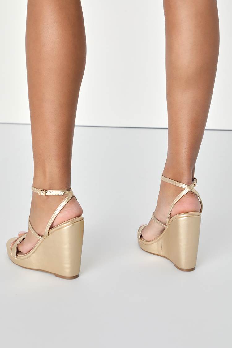 Basik Gold Ankle Strap Platform Wedge Sandals