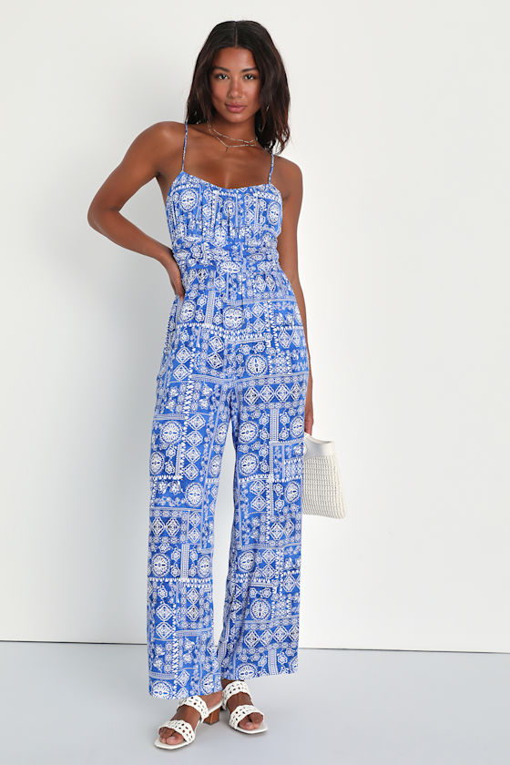 Bohemian Print Wide Leg Jumpsuit