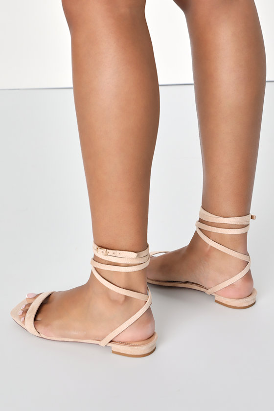 Esaly Light Nude Suede Ankle Wrap Sandals 5