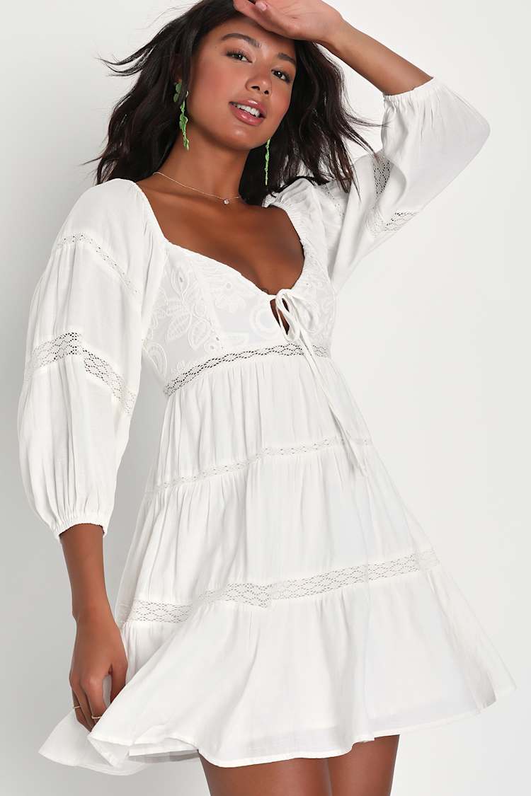 green emerald velvet dress Embroidered Tiered Mini Dress