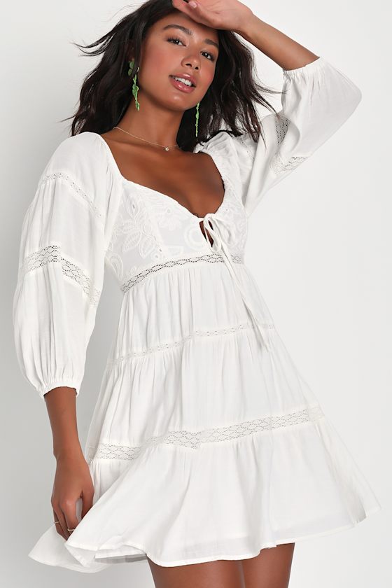 You Can Embroidered Mini Dress White