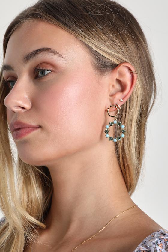 Gold Rhinestone Earrings Beaded Earrings Circle Earrings Lulus