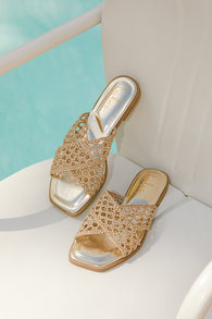 Indicate Gold Woven Slide Sandals