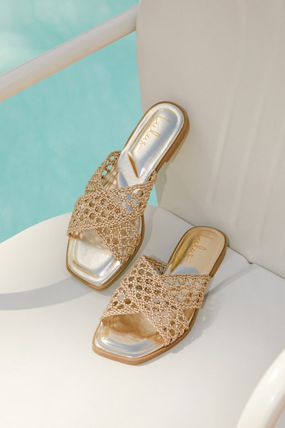 Indicate Gold Woven Slide Sandals 6