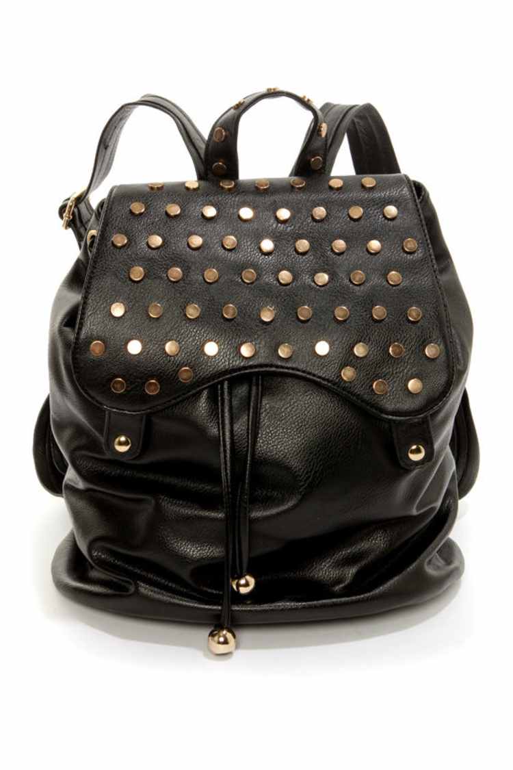 ?SBG Newbury Backpack with Gold Studs in Black Burberry Black Nylon Leather Studded Backpack Rucksack Gold  main image 4