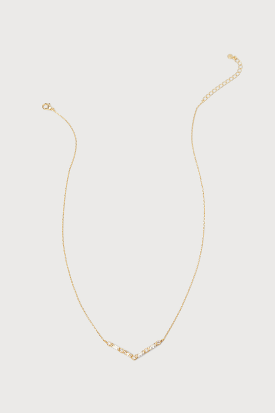 Lulus Glittering Dream 14kt Gold Rhinestone Necklace