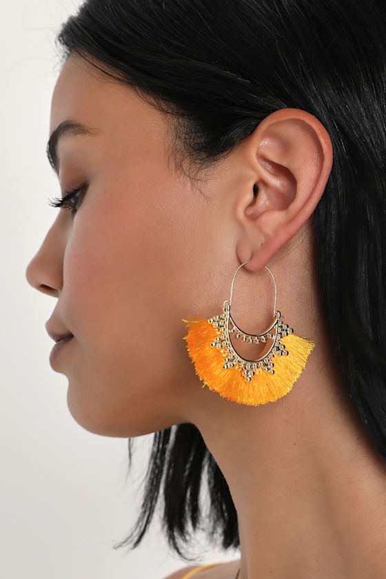Boho Jewelry Yellow Tassel Earrings Statement Earrings Lulus