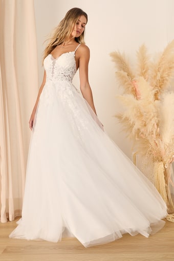 Height of Love White Embroidered Beaded Backless A-Line Gown