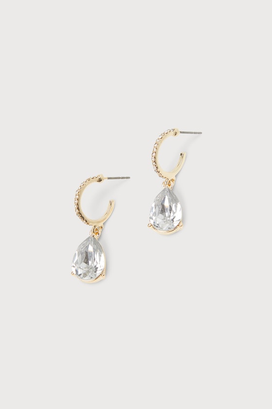 Lulus Poised With Shine Gold Rhinestone Hoop Earrings