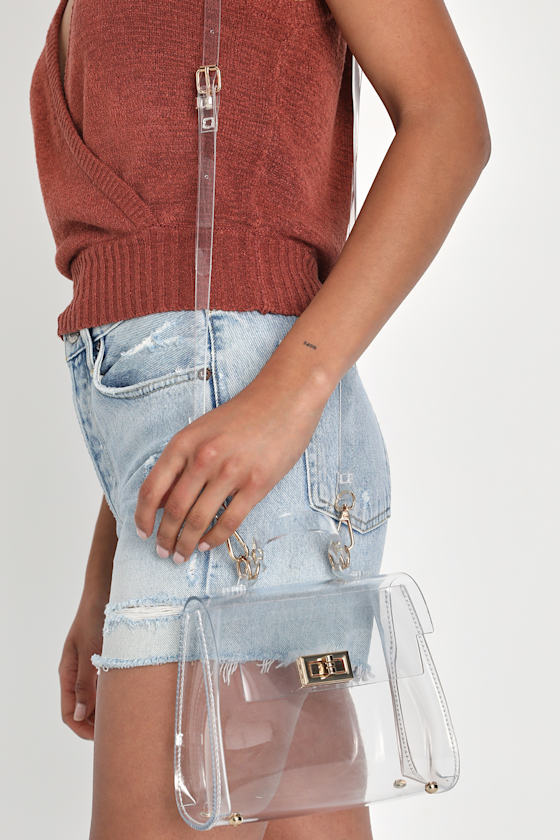Clear and Gold Handbag Clear Vinyl Crossbody Bag Clear Purse Lulus