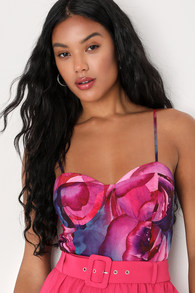 Perfect Energy Purple Multi Floral Print Bustier Bodysuit