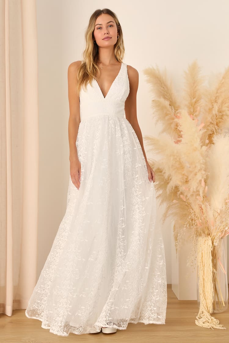 Sweetest Beloved White Mesh Embroidered Sleeveless Maxi Dress