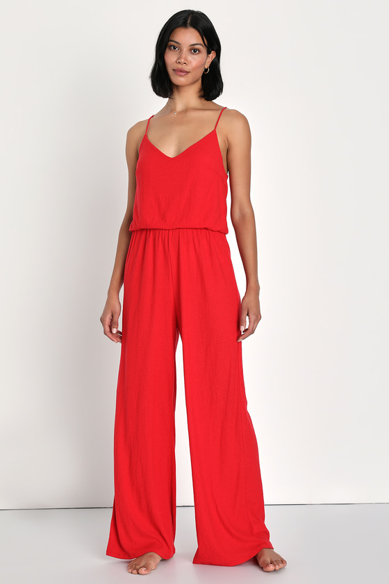 Bright Red Lounge Jumpsuit - Knit Jumpsuit - Lounge Jumpsuit - Lulus