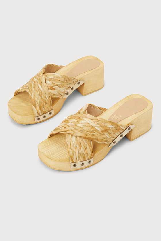 Seychelles Rafia Slides Seychelles Warm Waters - Clog Sandals - Raffia Wood Sandals - Lulus