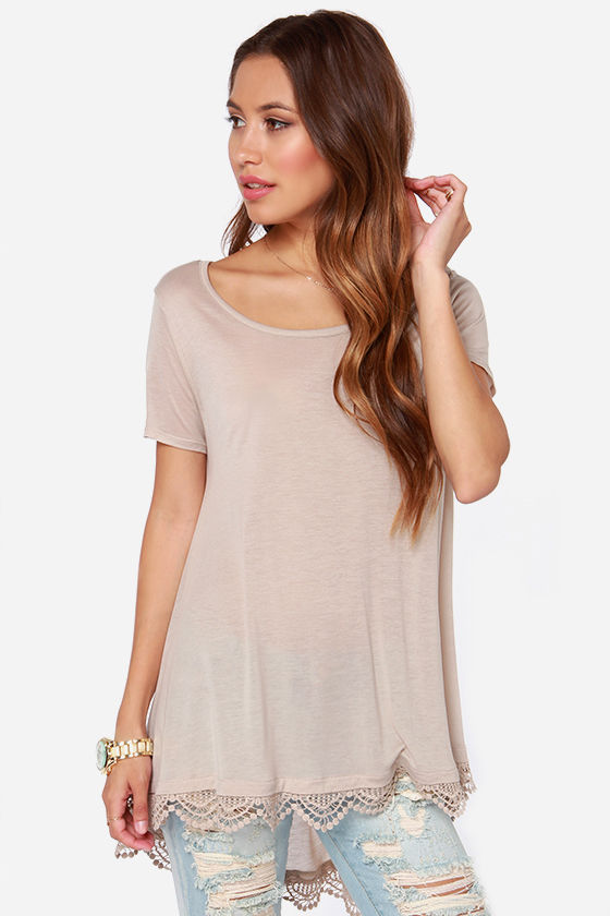 Cute Taupe Top - Oversized Top - Short Sleeve Top - $38.00 - Lulus
